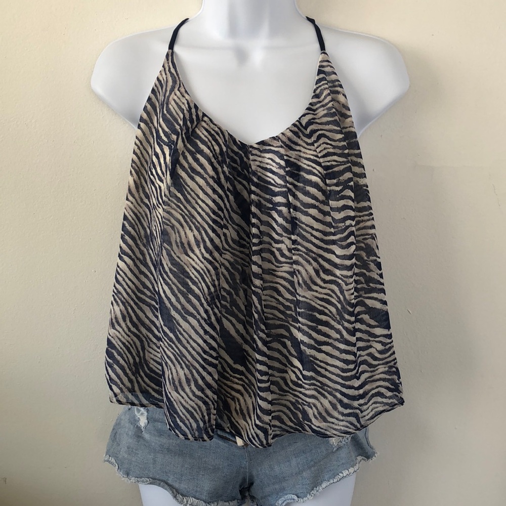 Anthropologie Ark & Co Racerback Camisole‎ Blue/Cream Zebra Stripe Sz S - EUC